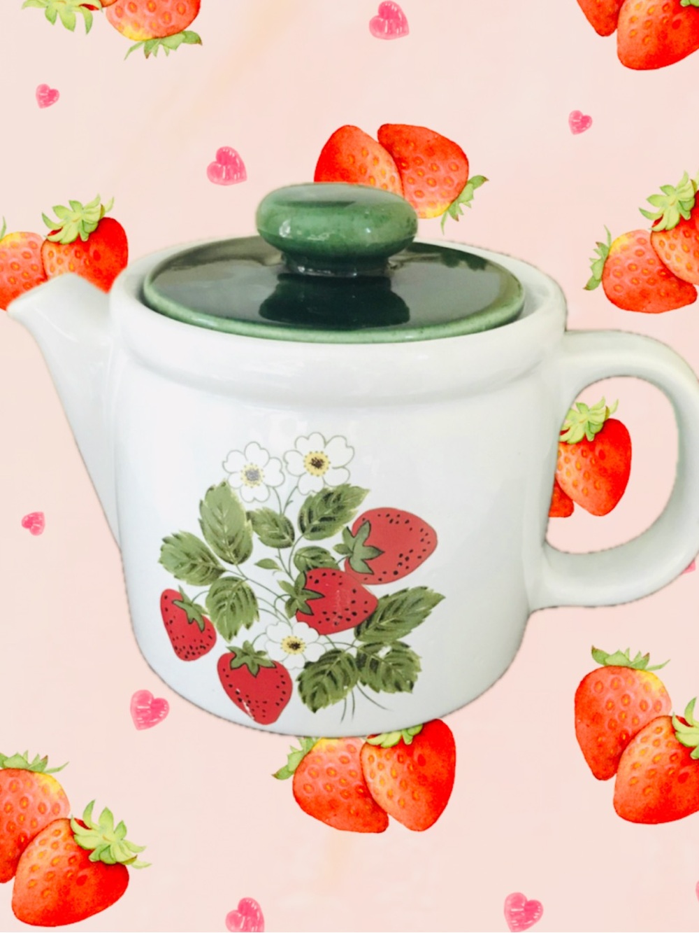 Nelson McCoy Pottery “Strawberry Country" ceramic teapot (#1418).